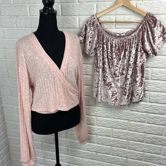Forever 21 Tops - Forever 21 Bundle faux wrap top and Acemi pink velvet top both size L